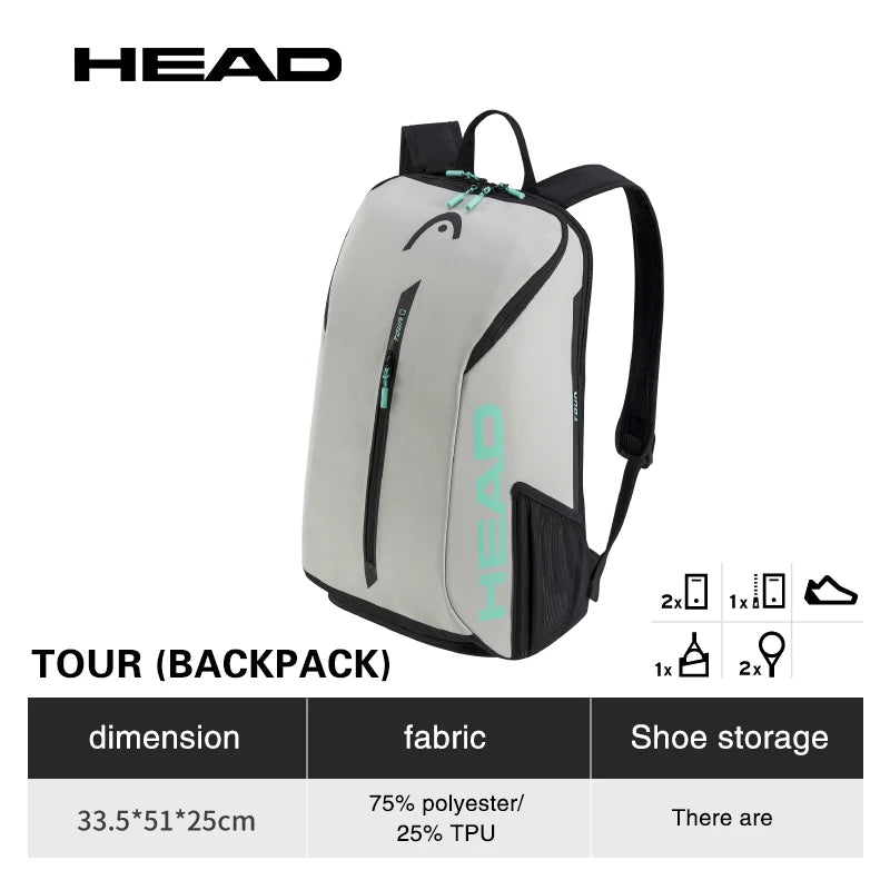 HEAD Tennis Backpack Tour Team Large Capacity Outdoor Sport Bag Multifunctional Tenis Padel Racket Bag With Shoe Compartment