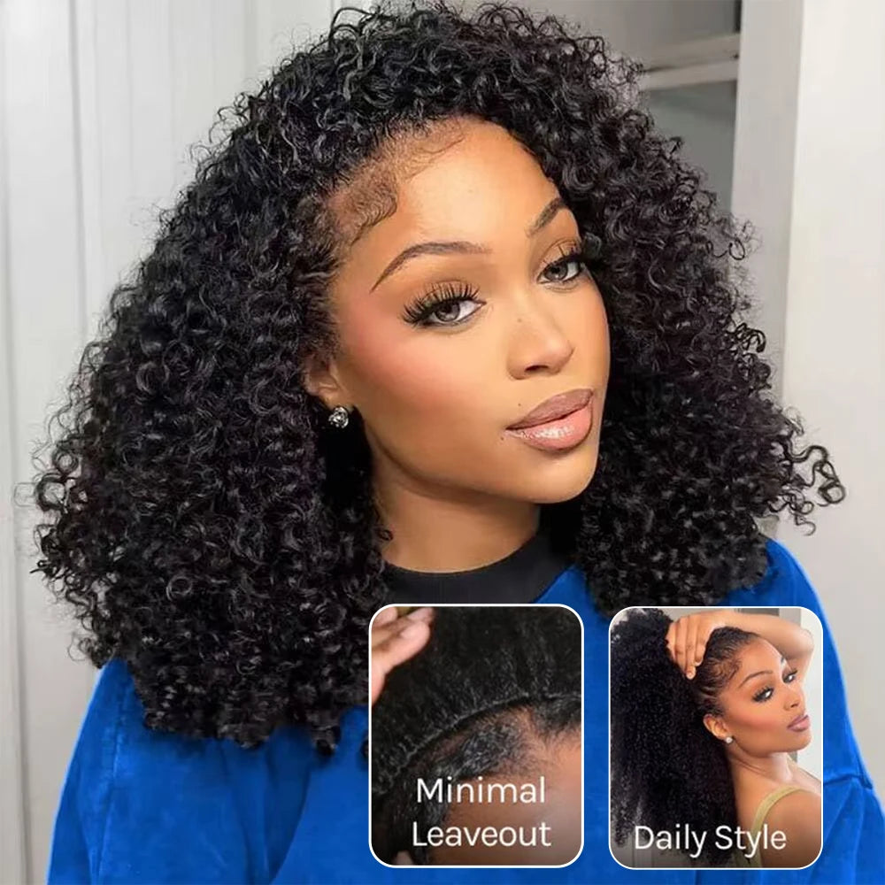 Half Wig Kinky Curly Human Hair Wigs 250% Curly Wigs 100% Human Hair No Leave Out Upgrade Glueless Clip In Half Wigs For Women