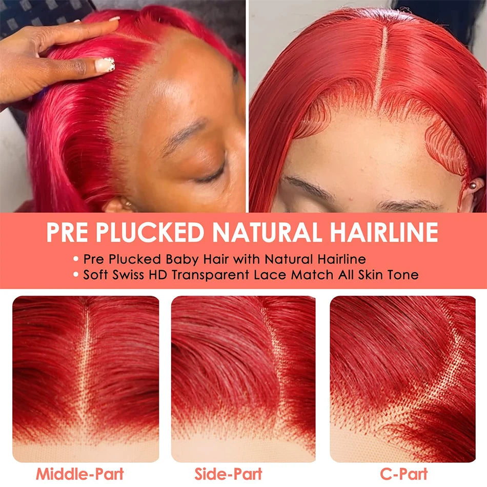 Bone Straight Hot Red Wig 13x4 13x6 Hd Lace Front Wigs Human Hair 30 40 Inch Brazilian Red Straight Lace Front Wig For Women