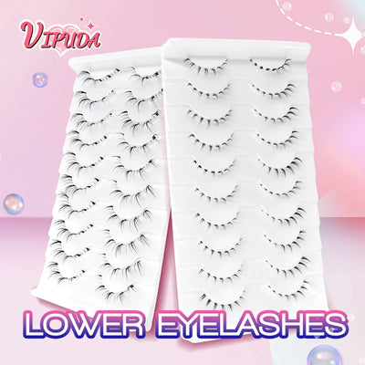 10Pairs Bottom Eyelashes Manga Lower Lashes Clear Band Wispy Small Flame Under Eye Lashes Korean Makeup Cosplay Tools