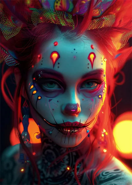 Cyber Mask Cool Girl Canvas Posters and Prints Halloween Makeup Girl Pictures Canvas Paintings for Home Bedroom Decor No Frame