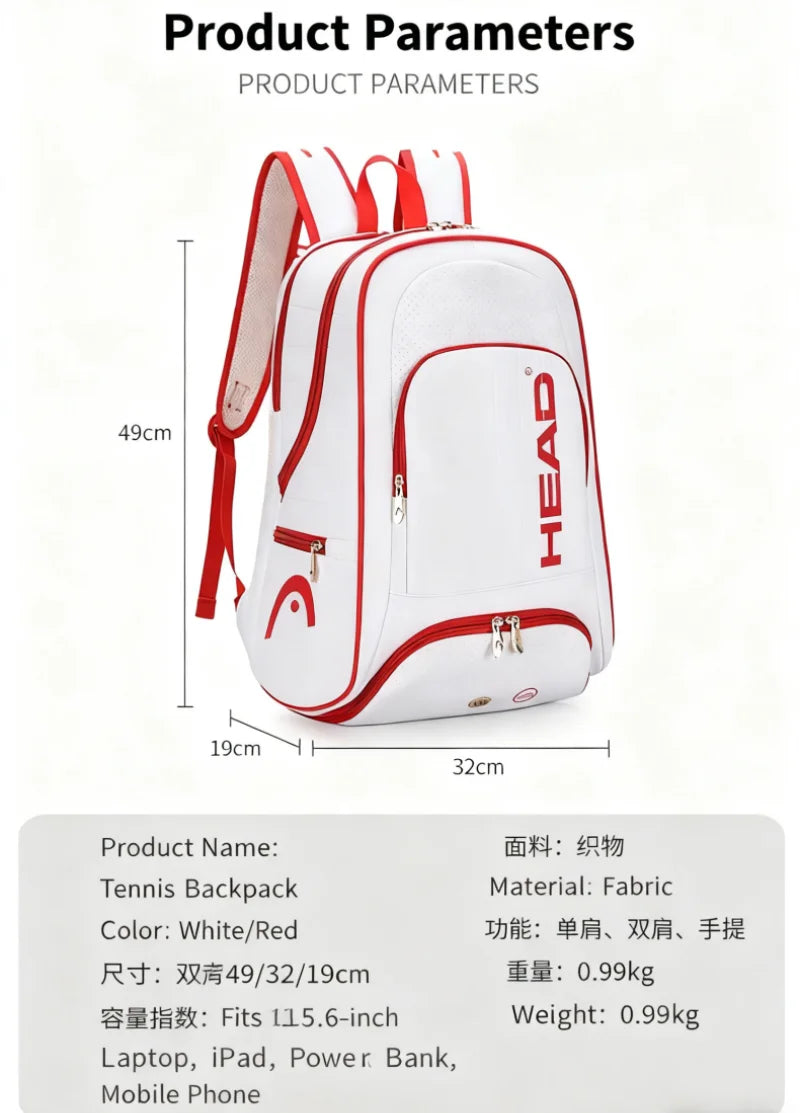 HEAD Tennis Backpack Multifunctional Waterproof Tennis Raquets Sports Bag Large Capacity Padel Court Bag With Shoe Compartment