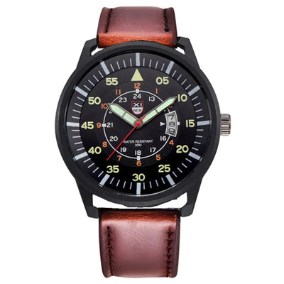 Men Genuine XINEW Brand Watches Black Boys Fashion Leather Band Date Quartz Watch Relogio Masculino Montre Homme Reloj Hombre