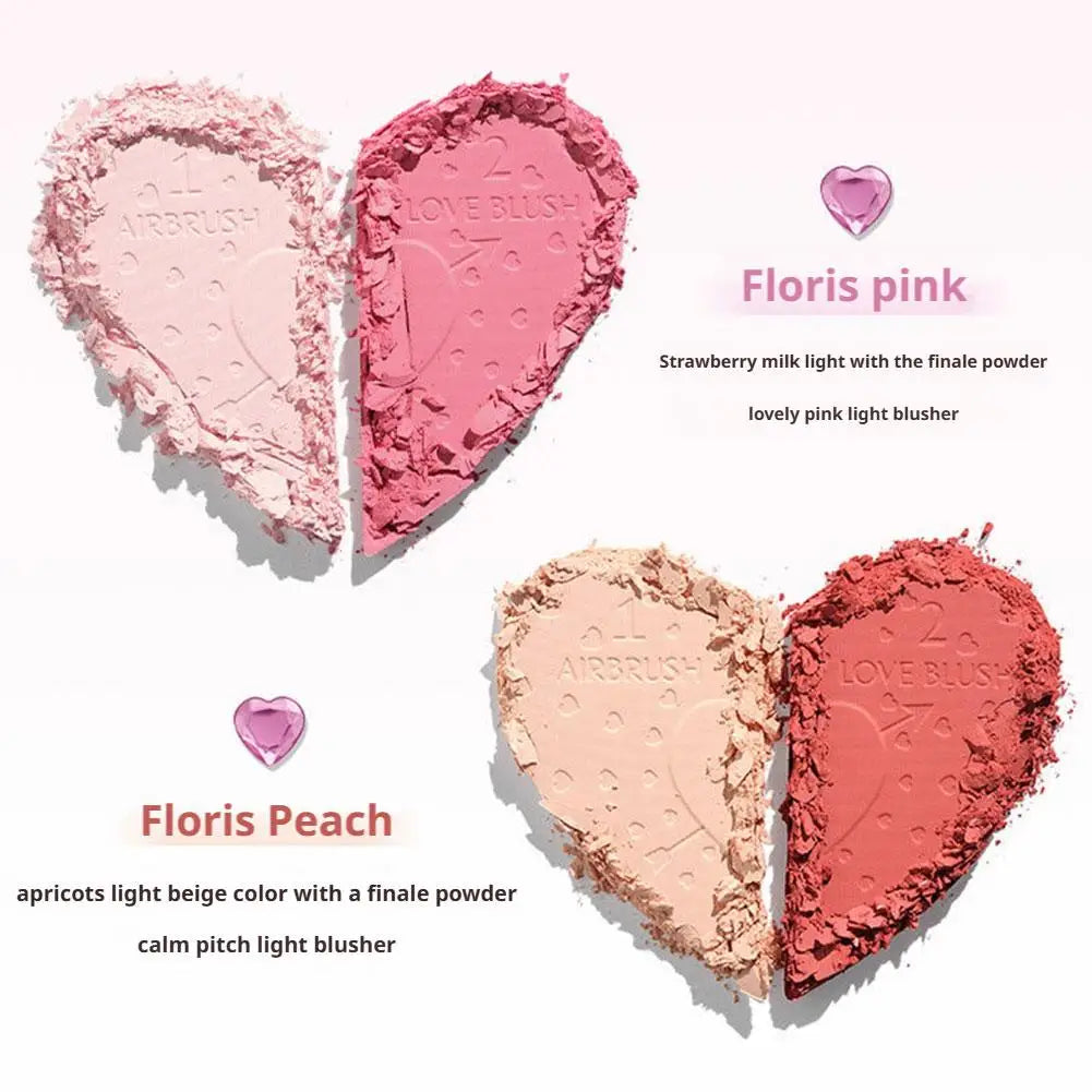 Natural Gradient Makeup Effect Glossy Powder Delicate Smooth Daily Dual-color Blush Dual-color Heart-shaped Peach Pink Blush