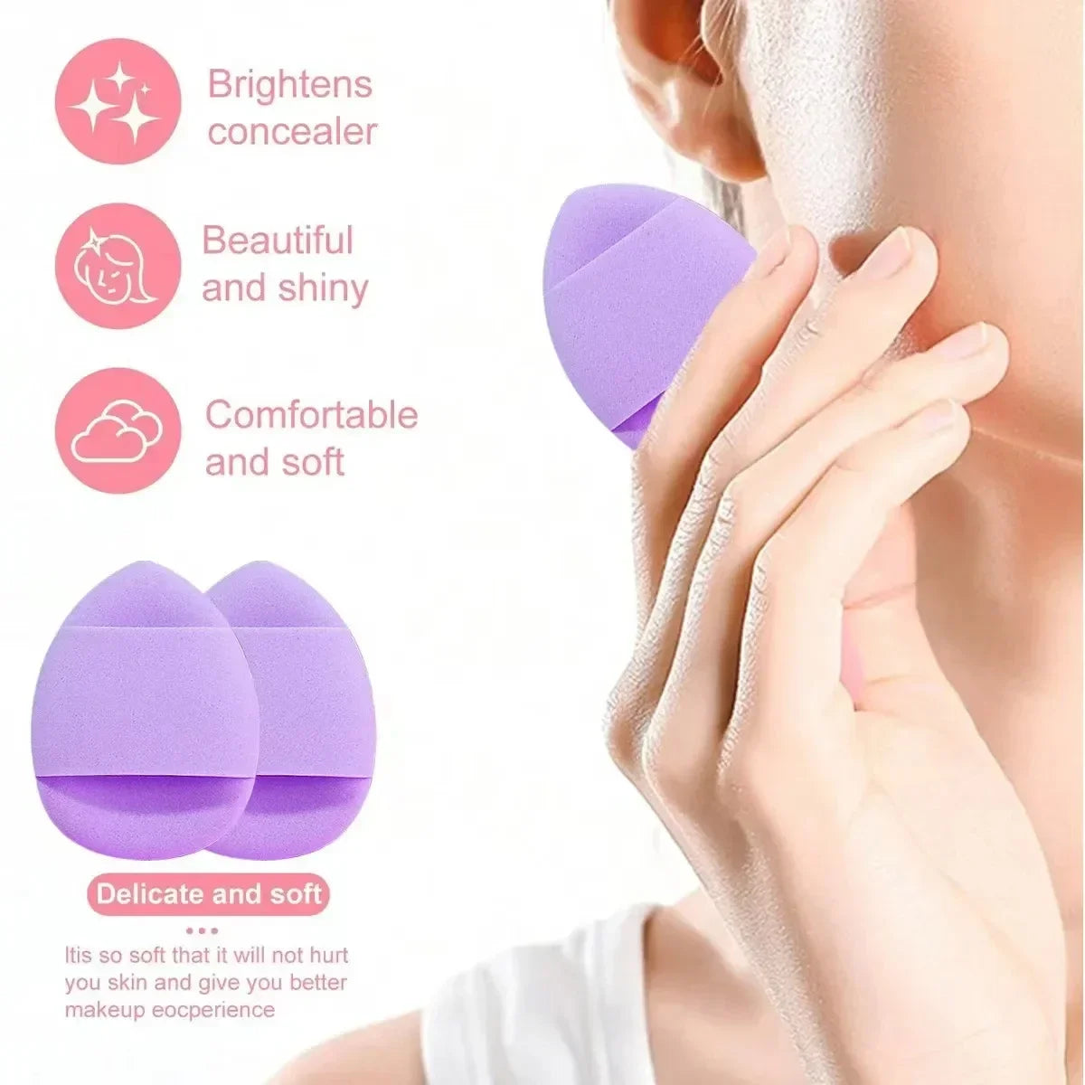20pcs Purple Makeup Tools Kit Makeup Sponge Finger Puff Air Cushion Headband Wristband Makeup Remover Puff Holiday Gift