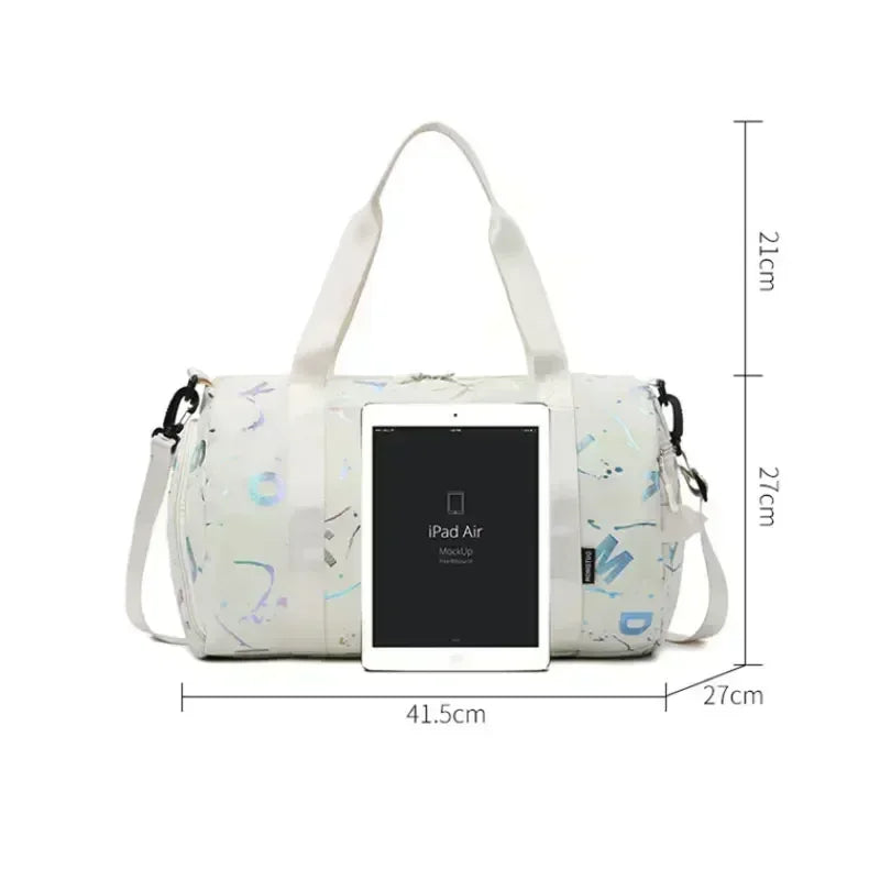 Unisex Graffiti Letter Print Waterproof Gym Yoga Sport Dance Travel Bag Crossbody Deffle Bag Fitness Swimming Wet Dry Storage