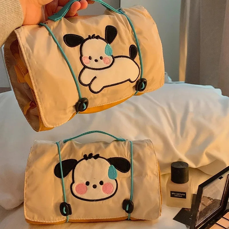 Foldable Cartoon Dog Cosmetic Bag Drawstring Portable Detachable Storage Bag Mesh Four-in-One Travel Toiletry Bag Travel