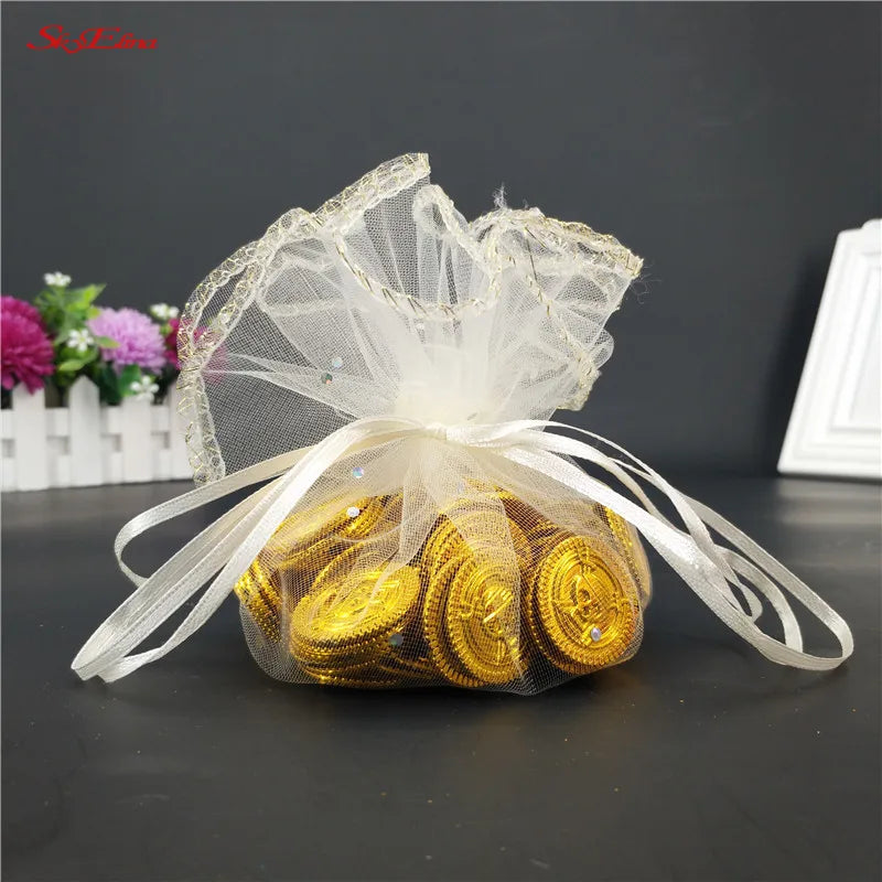 10/50/100Pc 26/35CM Gifts Round Organza Bag Gauze Element Drawable Bag Jewelry Pouches Wedding Favors And Wedding Party bags 6Z