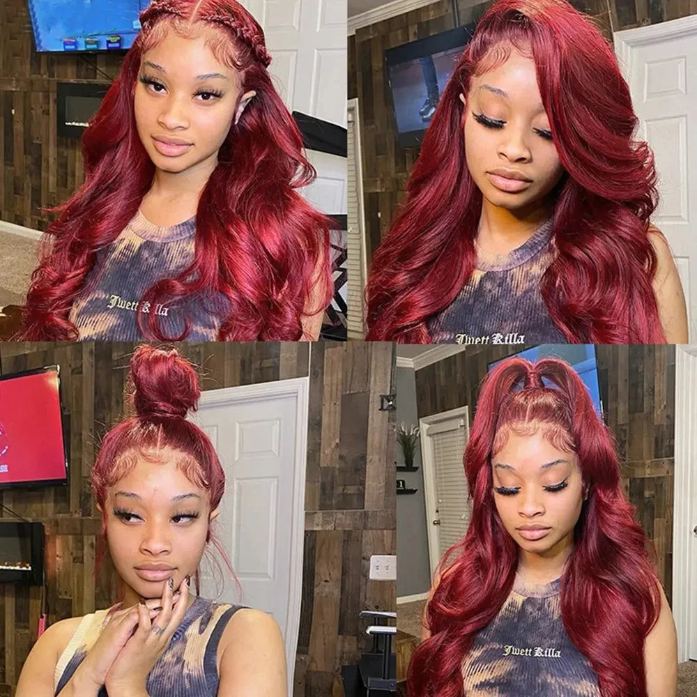 99j Burgundy 13x6 Hd Lace Frontal Human Hair Wigs Transparent Colored Body Wave Red Lace Front Wig 4x4 5x5 Closure Wig For Women