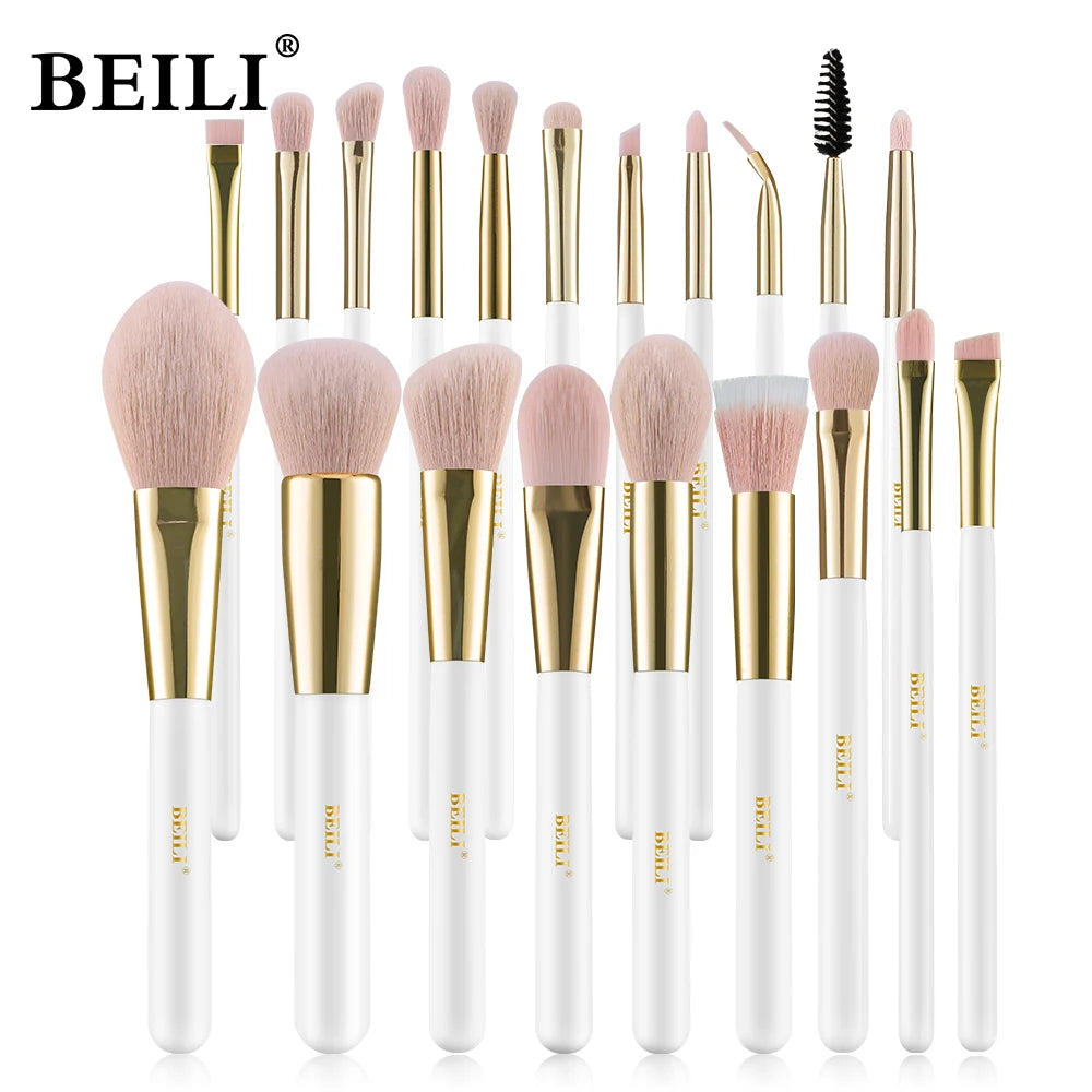 BEILI Professional Makeup Brushes Sets Synthetic Hair Foundation Eyeshadow Powder Premium Beauty White Golden brochas maquillaj