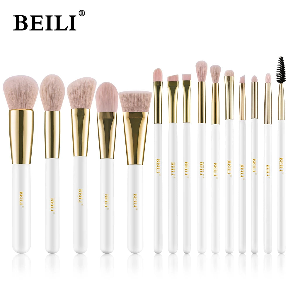 BEILI Professional Makeup Brushes Sets Synthetic Hair Foundation Eyeshadow Powder Premium Beauty White Golden brochas maquillaj