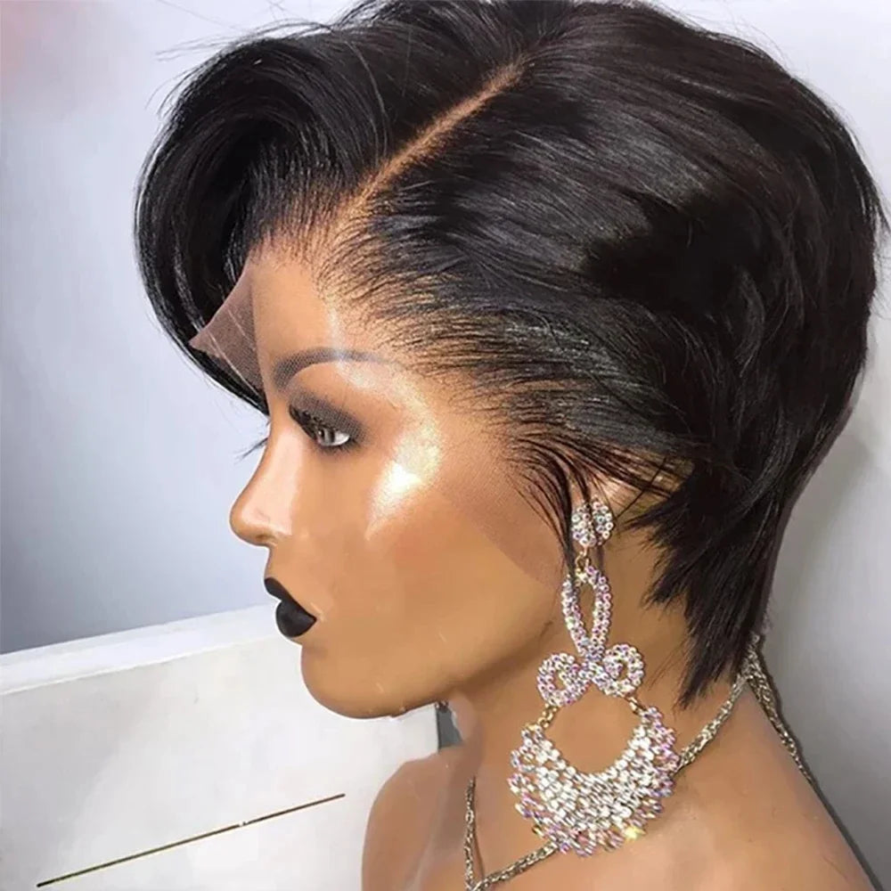 Burmese Hair Side Part Pixie Cut Straight Wigs Short Bob Hair Wig 100% Human Hair 13x4 Lace Front Human Hair Wigs Natural Color