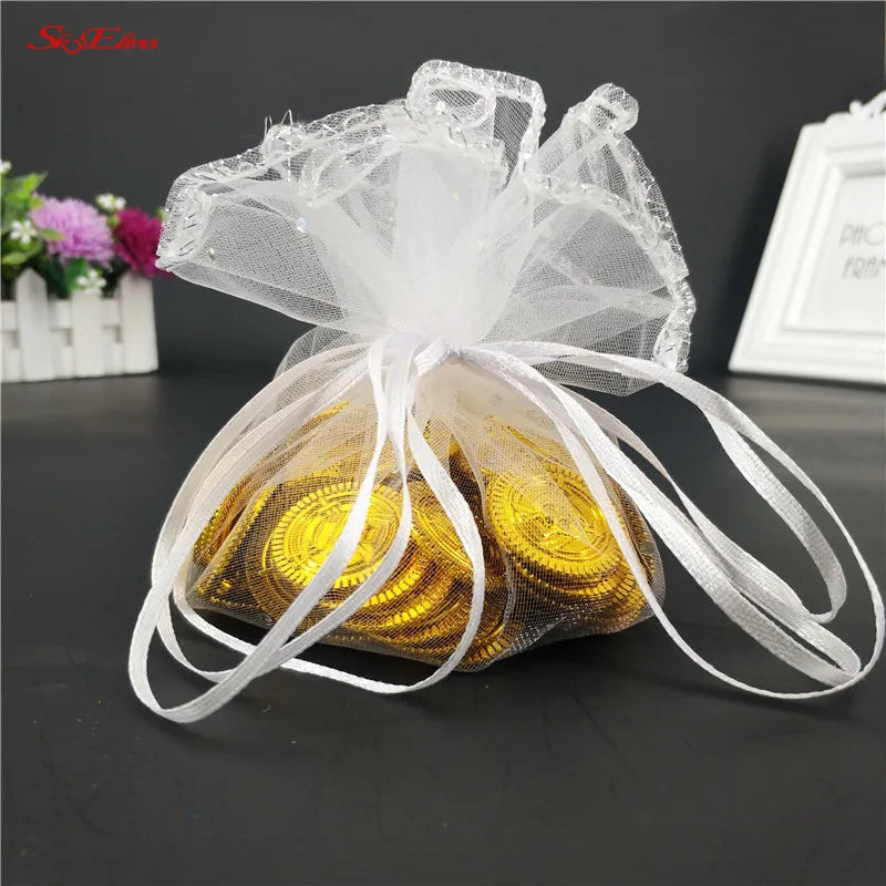 10/50/100Pc 26/35CM Gifts Round Organza Bag Gauze Element Drawable Bag Jewelry Pouches Wedding Favors And Wedding Party bags 6Z