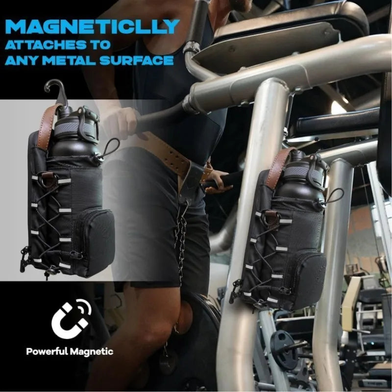 Magnetic Gym Crossbody Bag - Water Bottle Holder with Phone Pocket & Key Clip (Fitness Essentials Organizer for Men/Women)