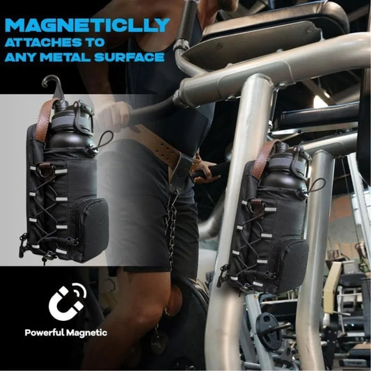 Magnetic Gym Crossbody Bag - Water Bottle Holder with Phone Pocket & Key Clip (Fitness Essentials Organizer for Men/Women)