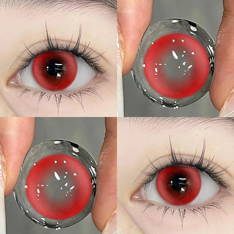 KSSEYE 2PCS Red Contact Lenses with Prescription Beauty Pupils Natural Soft Eye Pink Lenses Makeup Cosplay Fast Shipping Yearly