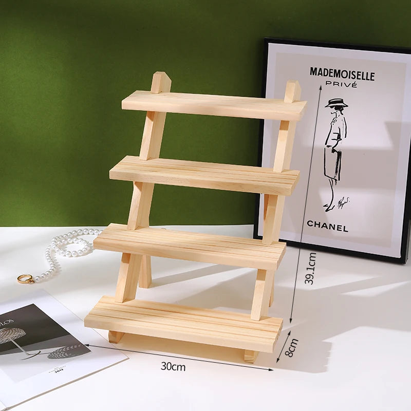 2-4 Tier Ear Stud Holder Wooden Jewelry Earring Dispaly Stand Shelf Cupcake Makeup Mini Figure Organizer Showcase Rack Riser