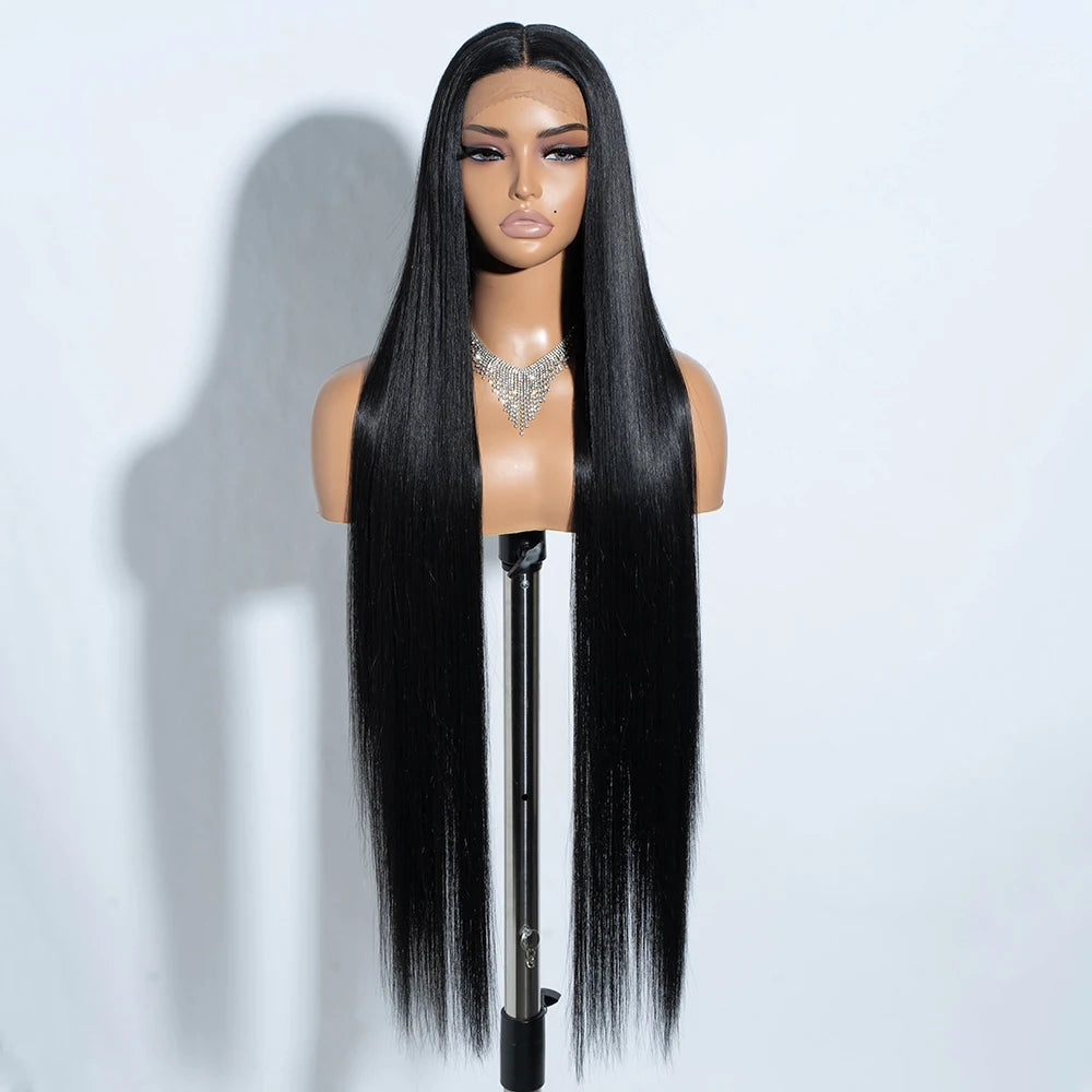 Synthetic Lace Front Wigs Highlight Brwon Blonde Black Wig For Women Long Straight  Lace WIg 38Inch Synthetic Heat Resistant Wig