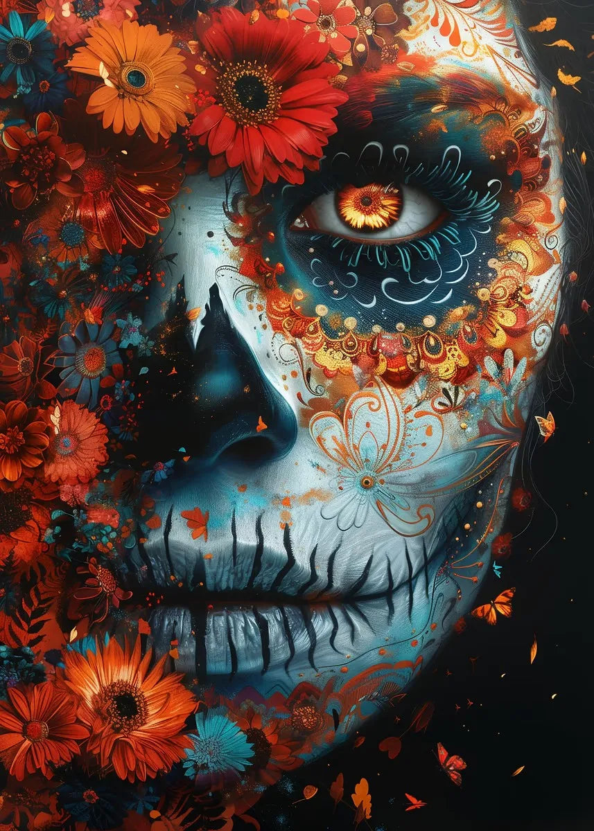 Classic Mexican Day Of The Dead Dance Posters Skeleton Makeup Woman Lit Candle Modern Prints Canvas Wall Picture Home Room Decor