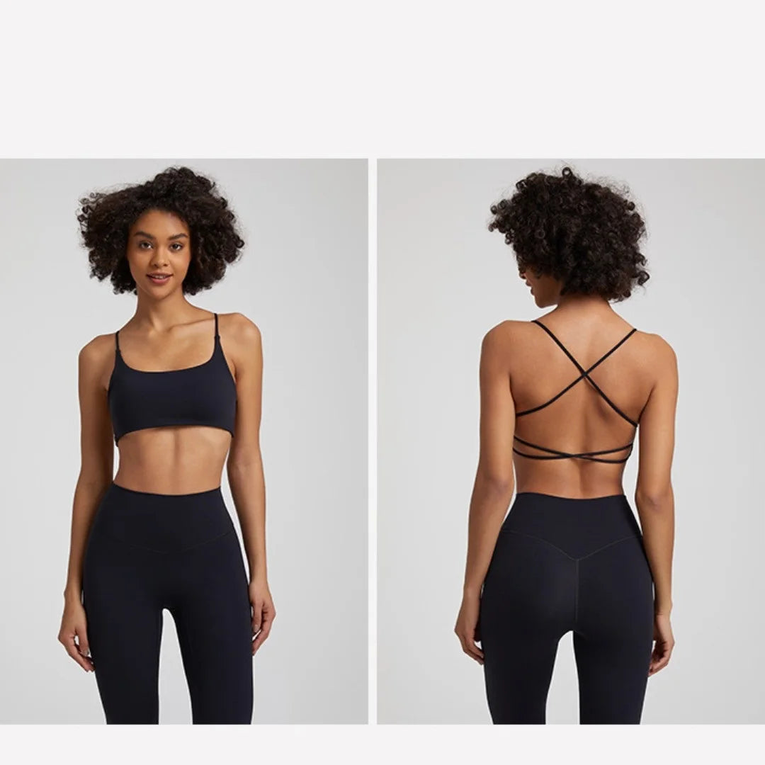 Solid Color Women Cross Back Straps Fitness Bra High Strength Tight Sport Top Comprehensive Gym Yoga Underwear With Chest Pad