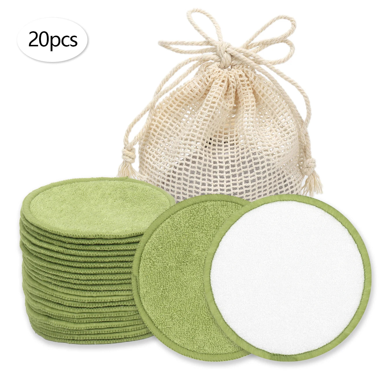 Double Round Makeup Remover Pads 20Pcs + Cleaning Mesh Bag, Machine Washable, Reusable, Suitable for All Skin Types
