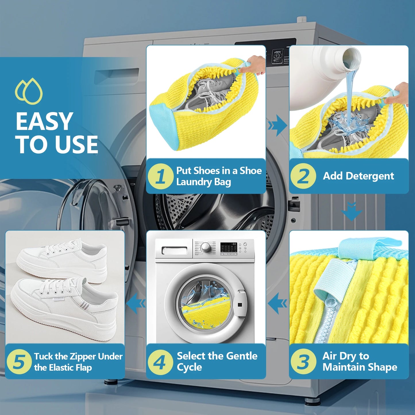 2-Pack Reusable Shoe Washing Machine Bag, 360°Deep Clean Durable Laundry Shoe Bags,  Ideal for Sneakers, Tennis, Gym Shoes