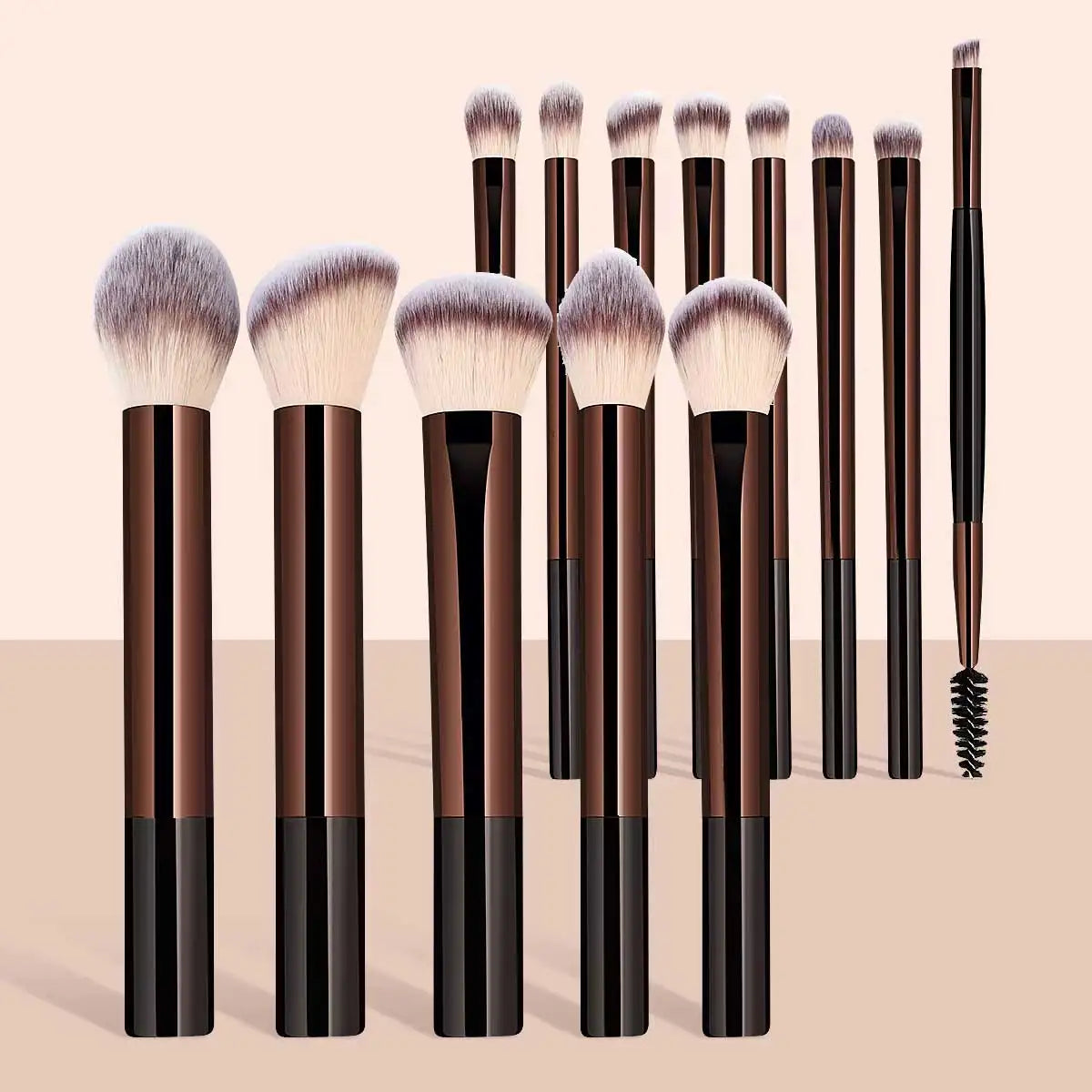 12pcs Professional Makeup Brush Set Incl. Eyeshadow, Powder, Blush Brushes, 2pcs Makeup Sponges, 1pc Powder Puff, Complete Trave