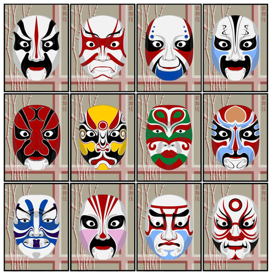 Chinese Style Peking Opera Face Makeup Horror Mask Colorful Abstract Poster Canvas Paintings Wall Art Pictures Home Decor