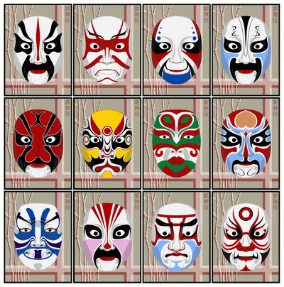 Chinese Style Peking Opera Face Makeup Horror Mask Colorful Abstract Poster Canvas Paintings Wall Art Pictures Home Decor