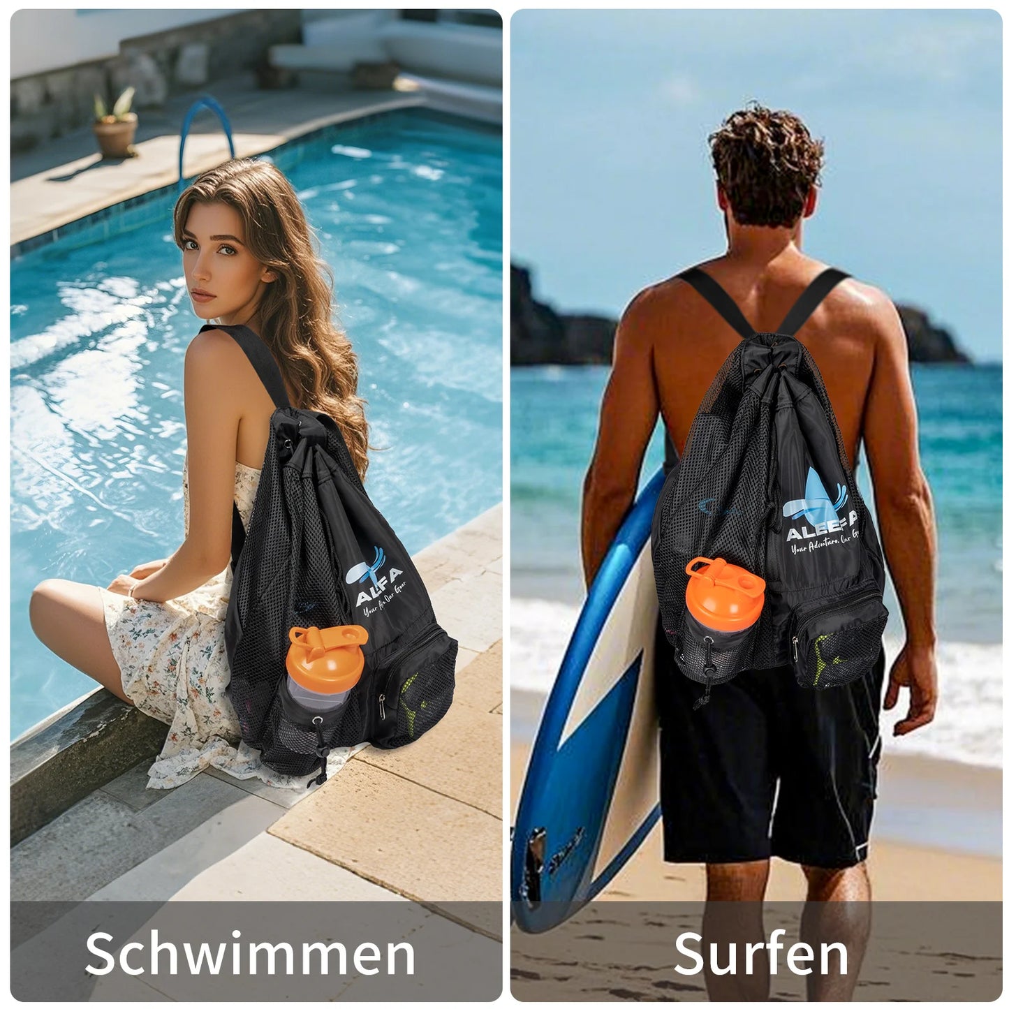 Swim Bag Mesh Backpack - 45L Waterproof Wet Pocket & Leakproof Zipper | Dry/Wet Gym Bag for Swimming, Beach, Camping  Fast-Dry