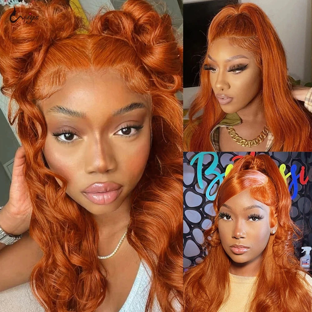 Ginger Orange 13x6 HD Lace Front Wigs Human Hair Wig Body Wave 13x4 Lace Frontal Wigs Colored Transparent Lace Wig For Women 360