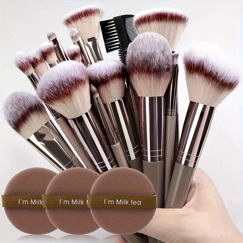 15-Piece Premium Makeup Brush Set with Blending Sponge - Ultra Soft Synthetic Hair, Complete Cosmetic Kit, Ideal Gift & Travel