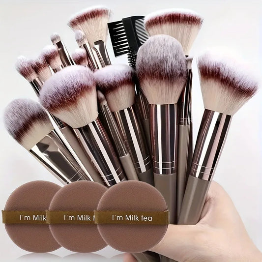 15-Piece Premium Makeup Brush Set with Blending Sponge - Ultra Soft Synthetic Hair, Complete Cosmetic Kit, Ideal Gift & Travel