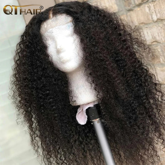 QT 13x4 Kinky Curly Lace Front Wigs Human Hair Wigs for Black Women Transparent Lace Frontal Wig Brazilian 4x4 Lace Closure Wig