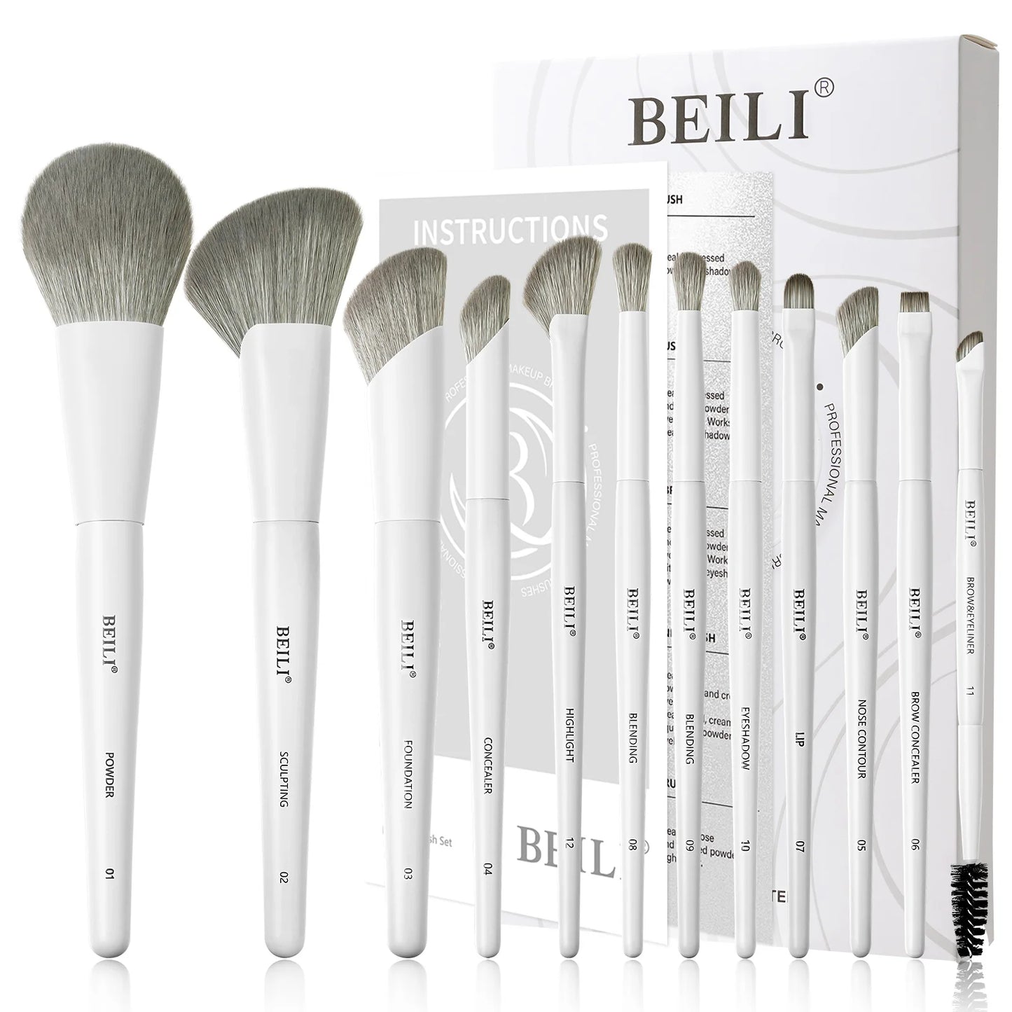 BEILI Vegan Professional Makeup Brush Set 12 Pcs Corn Bamboo Silk Angle Powder Foundation Eyeshadow Eyeliner Brushes Cosmetics