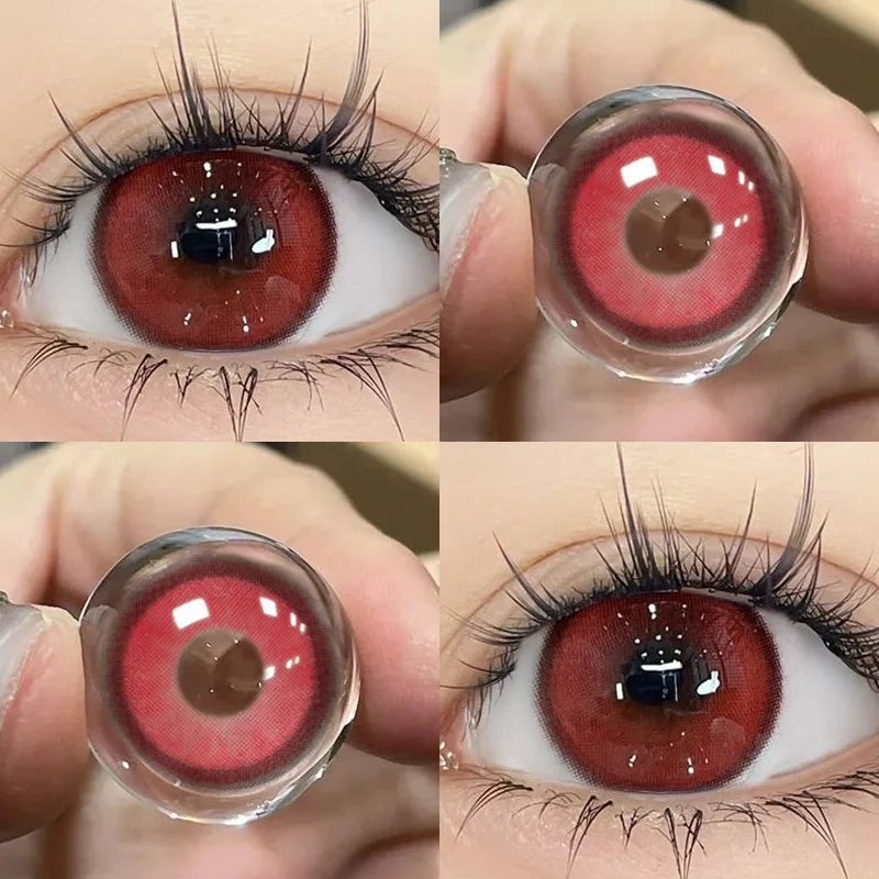 KSSEYE 2PCS Red Contact Lenses with Prescription Beauty Pupils Natural Soft Eye Pink Lenses Makeup Cosplay Fast Shipping Yearly