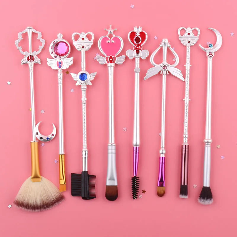 8pcs/set Sailor Moon Makeup Brushes Cartoon Figure Tsukino Usagi Wand Women Foundation Blush Eyeshadow Cosmetics Brushes Kits
