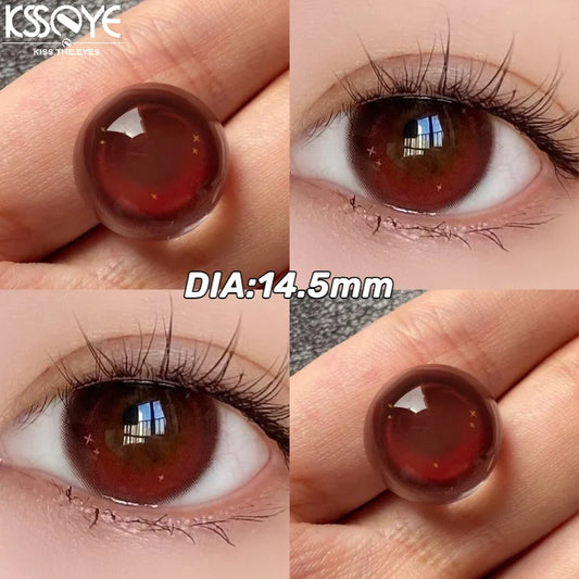 KSSEYE 2PCS Red Contact Lenses with Prescription Beauty Pupils Natural Soft Eye Pink Lenses Makeup Cosplay Fast Shipping Yearly