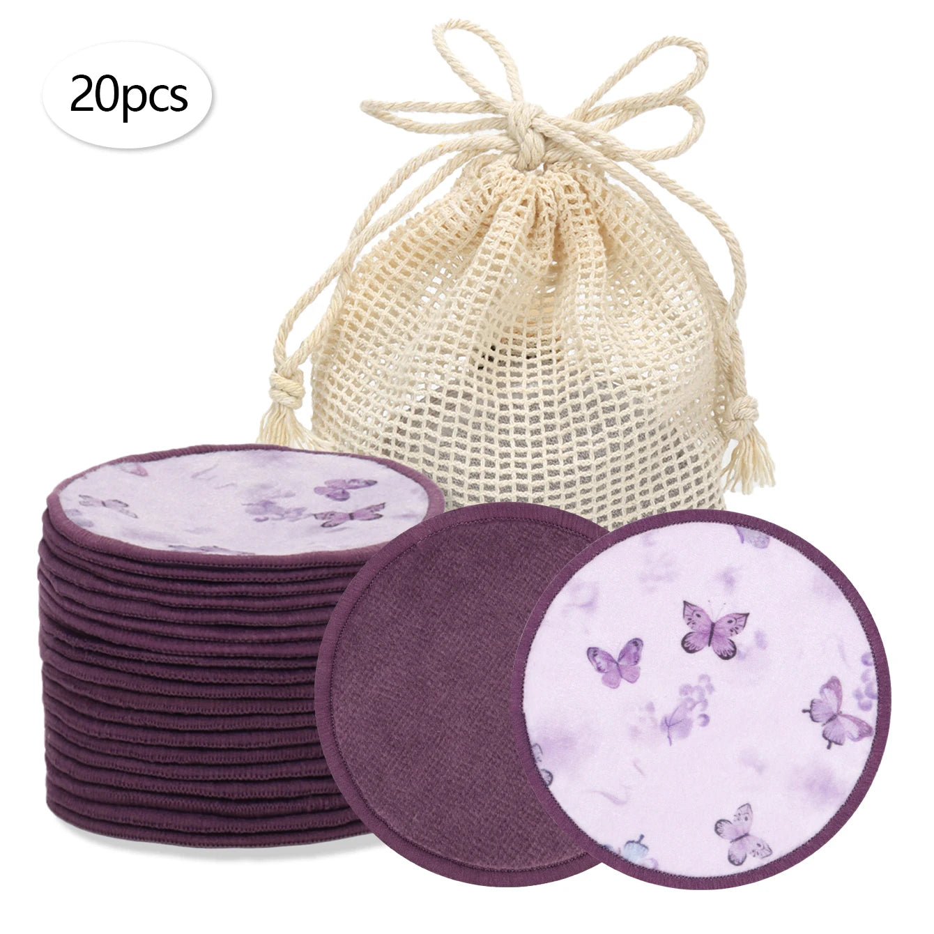 Double Round Makeup Remover Pads 20Pcs + Cleaning Mesh Bag, Machine Washable, Reusable, Suitable for All Skin Types