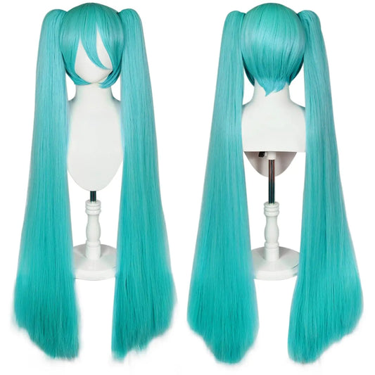 Green Split Super Long Anime Wig with Double Ponytail Synthetic Hair for Cosplay Daily Travel Parties Gatherings Role Play