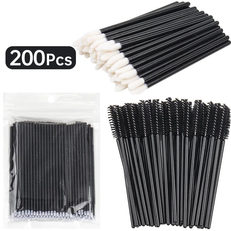 200 Pcs Disposable Crystal Makeup Brushes Tool Set Eyelash Lip Microbrush Mascara Wands Applicator Swab Eyelash Extension Tools