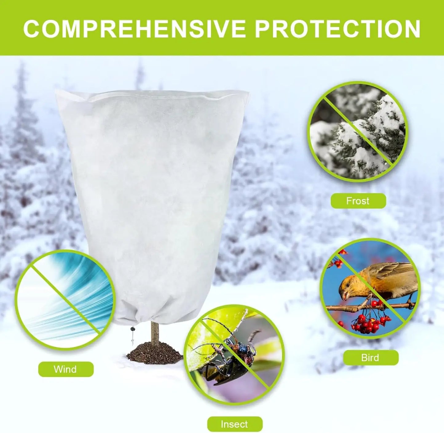 Multi-size Winter Plant Protection Bag Non-woven Plant Against Cold Warm Cover with Zipper Drawstring Vegetation Anti-Frost Bags