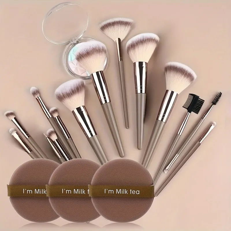 15-Piece Premium Makeup Brush Set with Blending Sponge - Ultra Soft Synthetic Hair, Complete Cosmetic Kit, Ideal Gift & Travel