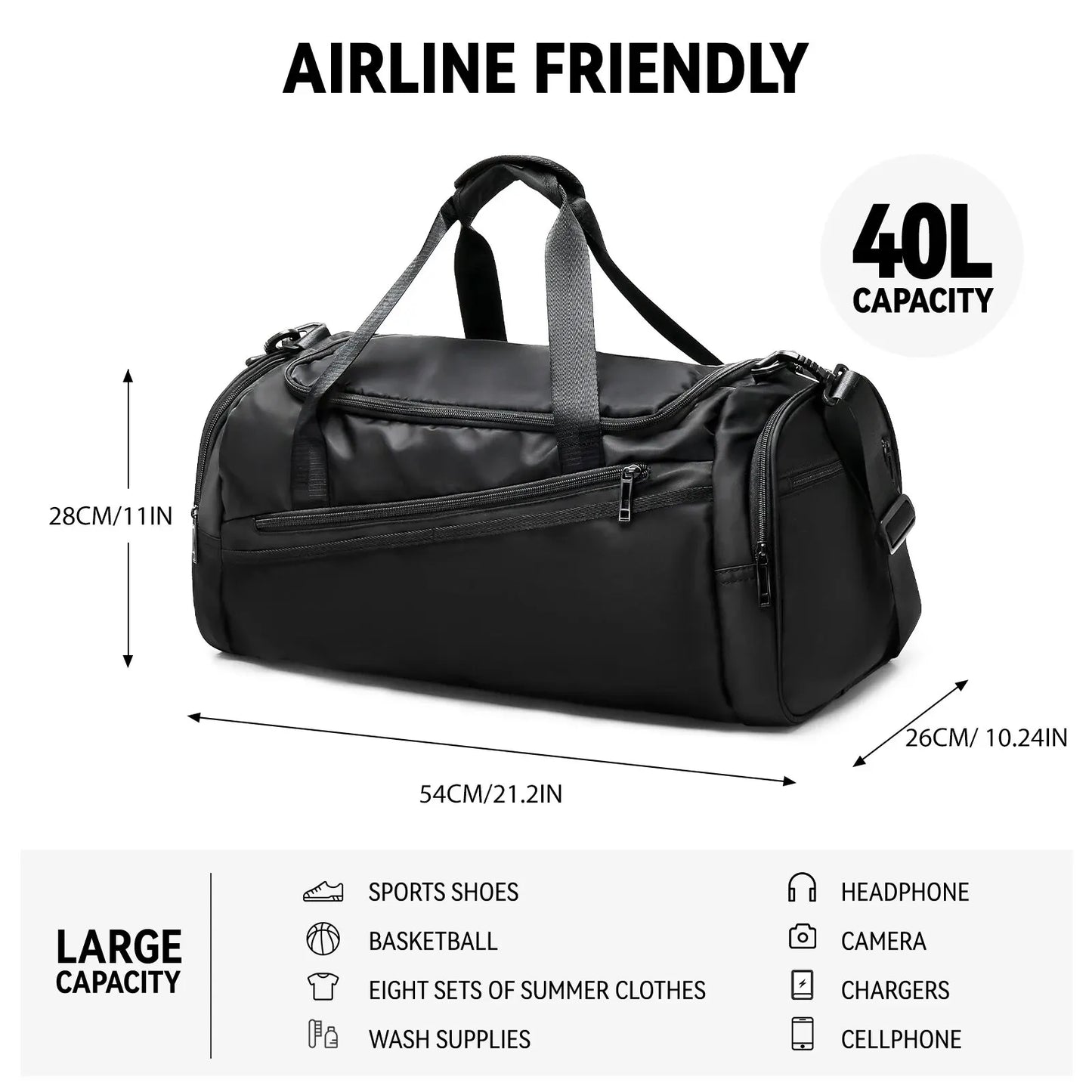 Likros Sports Gym Bag Travel Duffel Bag with Shoes Compartment for Men Women 40L Lightweight Foldable Duffel Bag Workout Bag