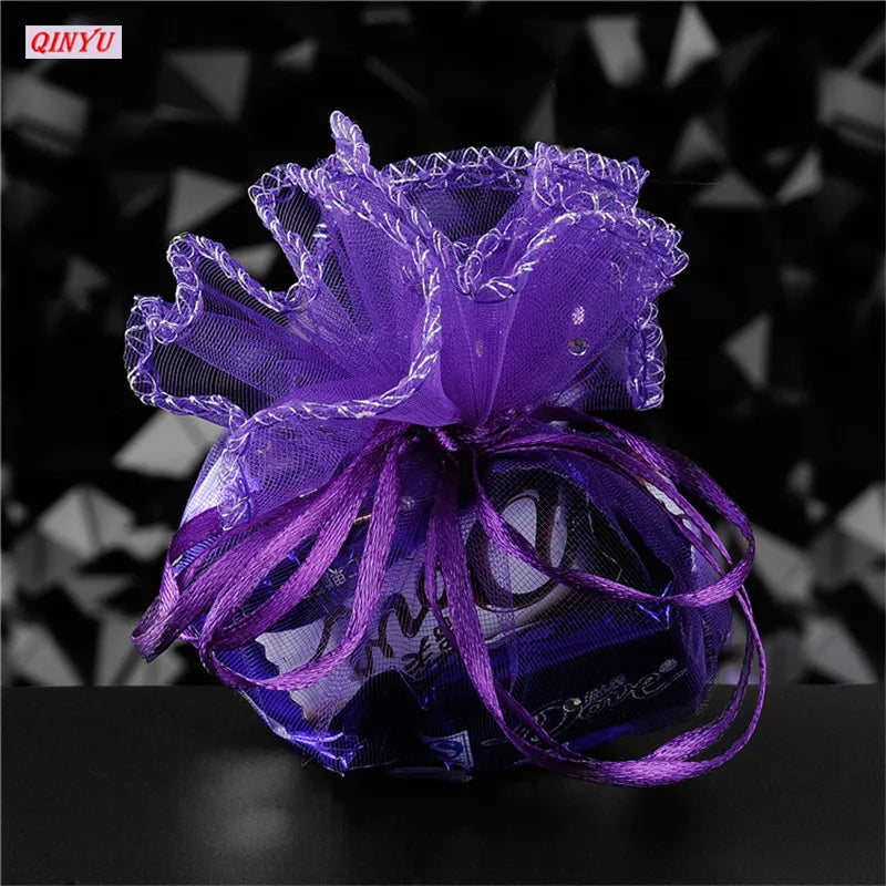 10/50/100Pc 26/35CM Gifts Round Organza Bag Gauze Element Drawable Bag Jewelry Pouches Wedding Favors And Wedding Party bags 6Z