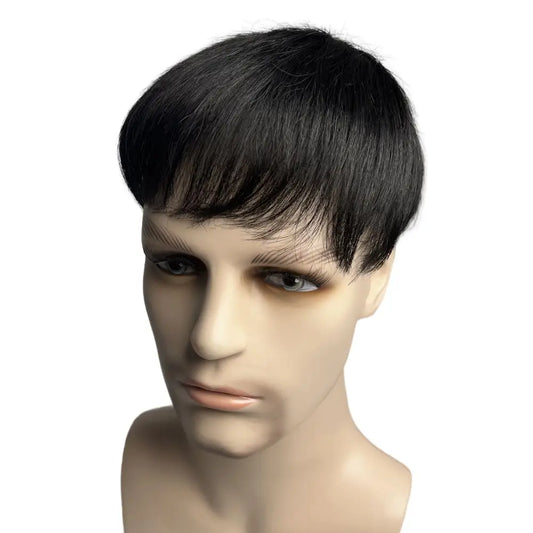 Man Toupee with 4 Clips on Short Real Human Hair Replacement System Prosthetic Men's Wig Male Pieces For Men Baldness