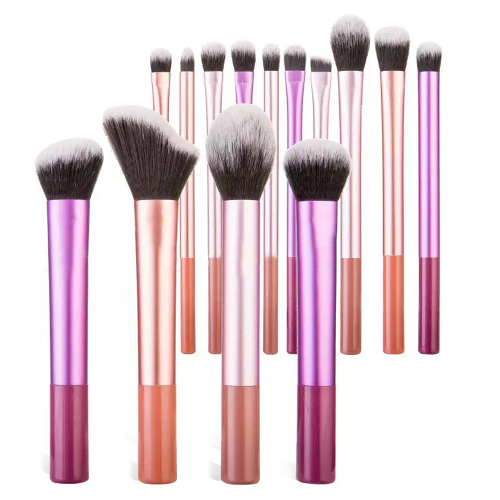12pcs Professional Makeup Brush Set Incl. Eyeshadow, Powder, Blush Brushes, 2pcs Makeup Sponges, 1pc Powder Puff, Complete Trave