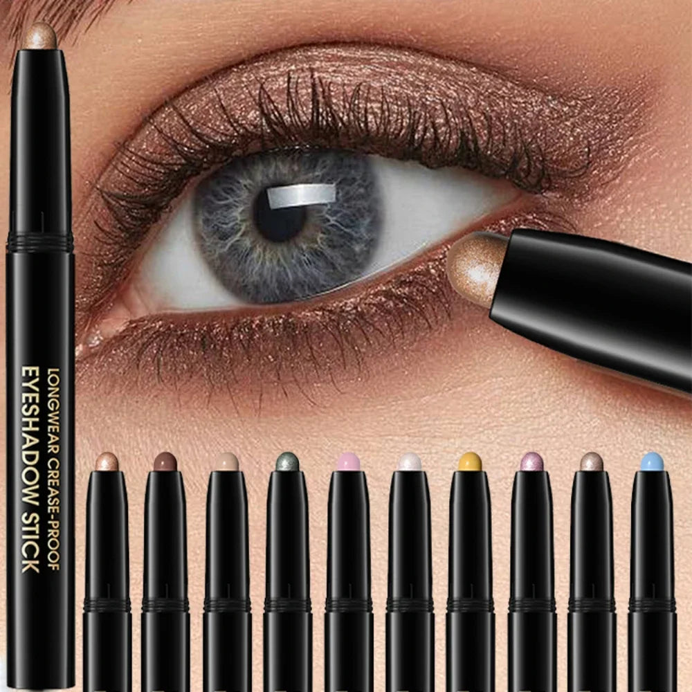 10 Colors Longwear Crease-proof Eyeshadow Pencil Stick Lasting Glitter Shimmer Matte Eye Shadow Highlighter Pen Eyes Makeup Tool