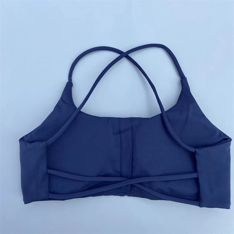 Solid Color Women Cross Back Straps Fitness Bra High Strength Tight Sport Top Comprehensive Gym Yoga Underwear With Chest Pad