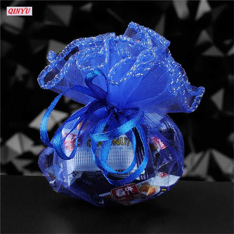 10/50/100Pc 26/35CM Gifts Round Organza Bag Gauze Element Drawable Bag Jewelry Pouches Wedding Favors And Wedding Party bags 6Z